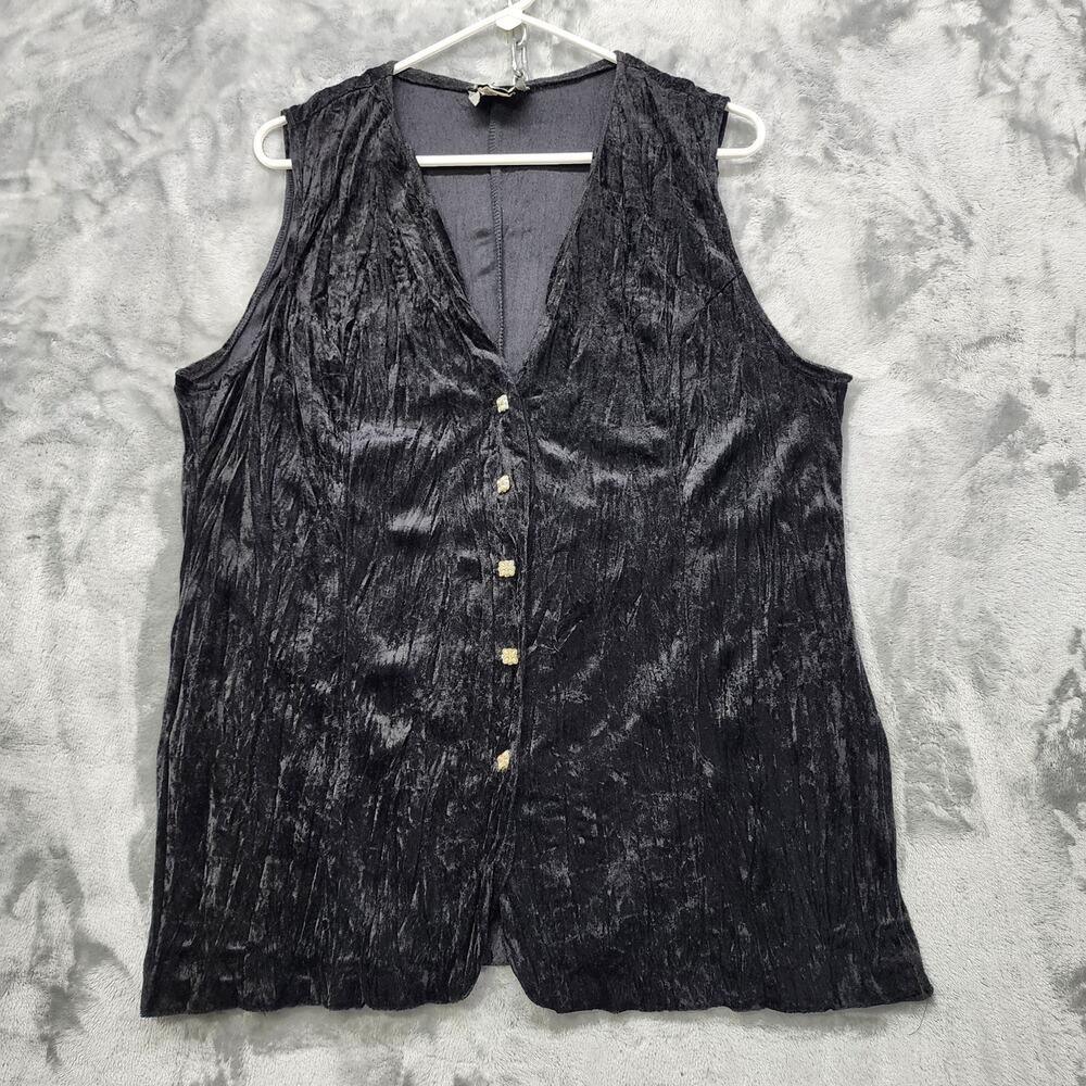 Vintage Facets by Mirrors Vest Womens S Black Crushed Velvet Sleeveless Gothic